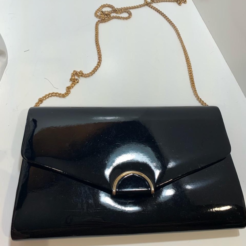 Vintage Panache by Ganson, shiny black patent leather bag, EUC